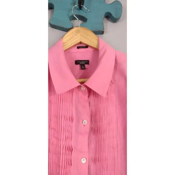 Talbots Pleated Pink Top 100% Linen Short Sleeve Medium - Picture 3 of 9